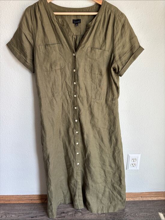 Talbots Dresses & Skirts - TALBOTS Linen Shirtdress Womens Olive Neutral 12